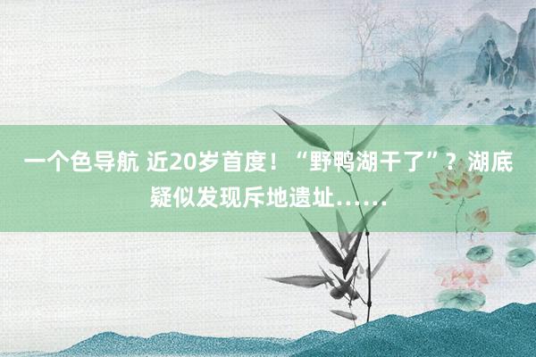 一个色导航 近20岁首度！“野鸭湖干了”？湖底疑似发现斥地遗址……