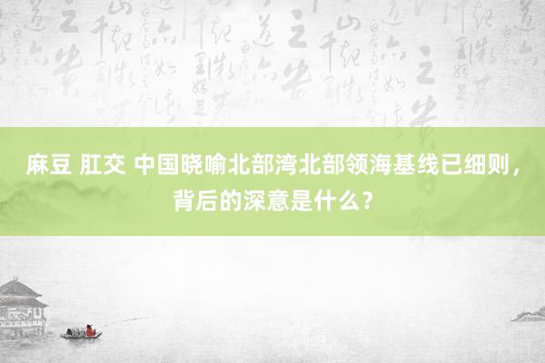 麻豆 肛交 中国晓喻北部湾北部领海基线已细则，背后的深意是什么？