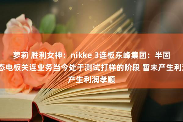 萝莉 胜利女神：nikke 3连板东峰集团：半固态/固态电板关连业务当今处于测试打样的阶段 暂未产生利润孝顺